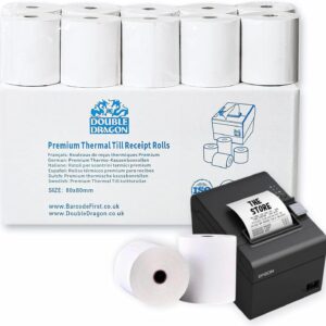 Double Dragon – Lot de 20 rouleaux de papier thermique premium 80 x 80 mm pour tickets de caisse, imprimantes EPOS, terminaux POS et caisses enregistreuses